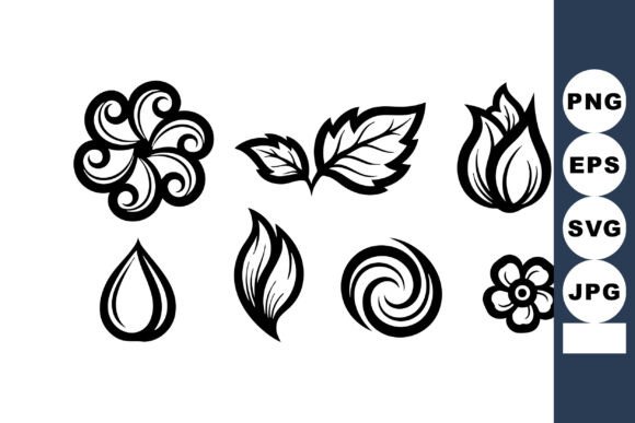Decorative Floral and Leaf Vector Icons for Graphics and Illustrations