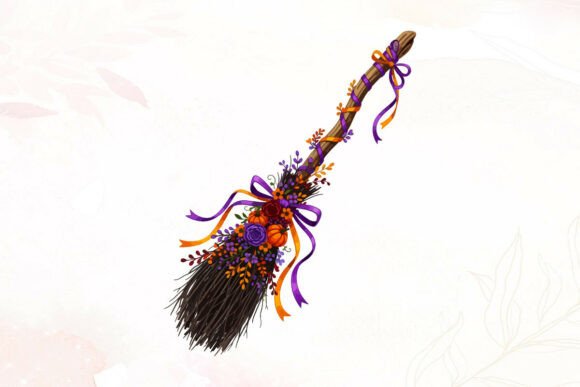 Decorative Witch Broom with Flowers: Graphics and Illustrations for Creative Projects