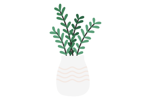 White Vase with Decorative Greenery. Bot Graphics