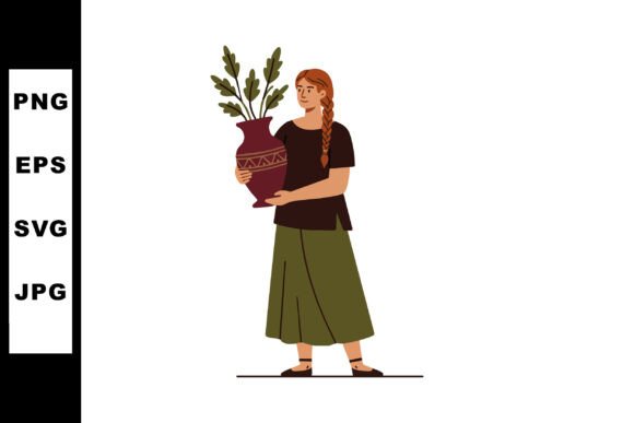Woman Holding Decorative Vase with Green