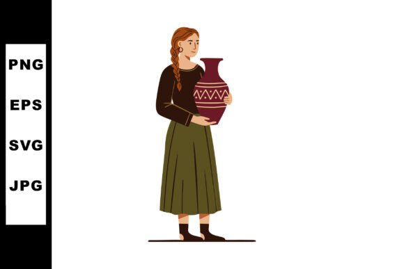 Woman Holding Traditional Decorative Vas Graphics